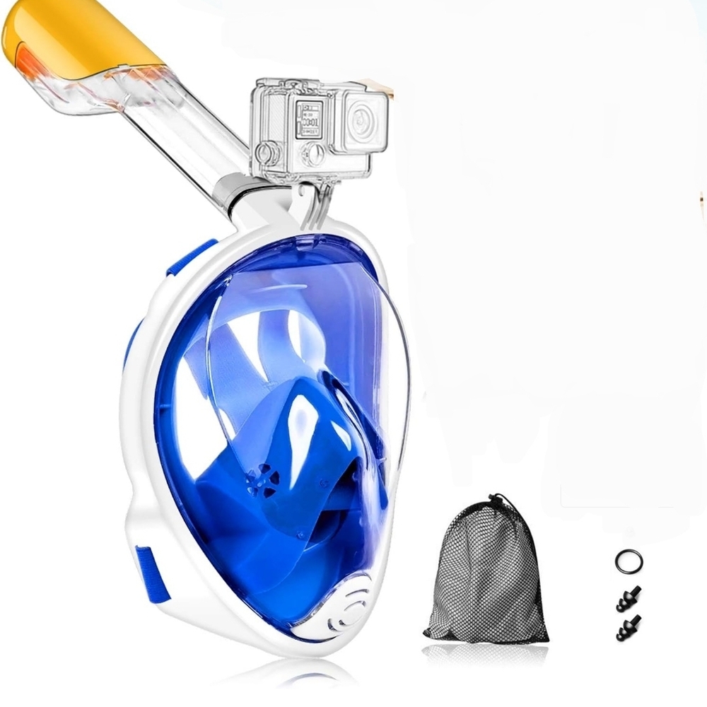 Adult 180° Full Face Diving Snorkel Mask with Camera Mount Mask Free Breathing A